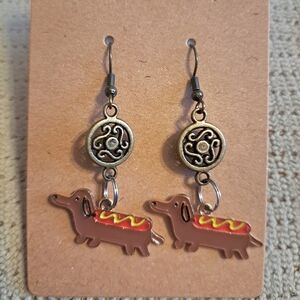 Cute Weenie Dog Earrings with Tibetan Brass Connector Charm